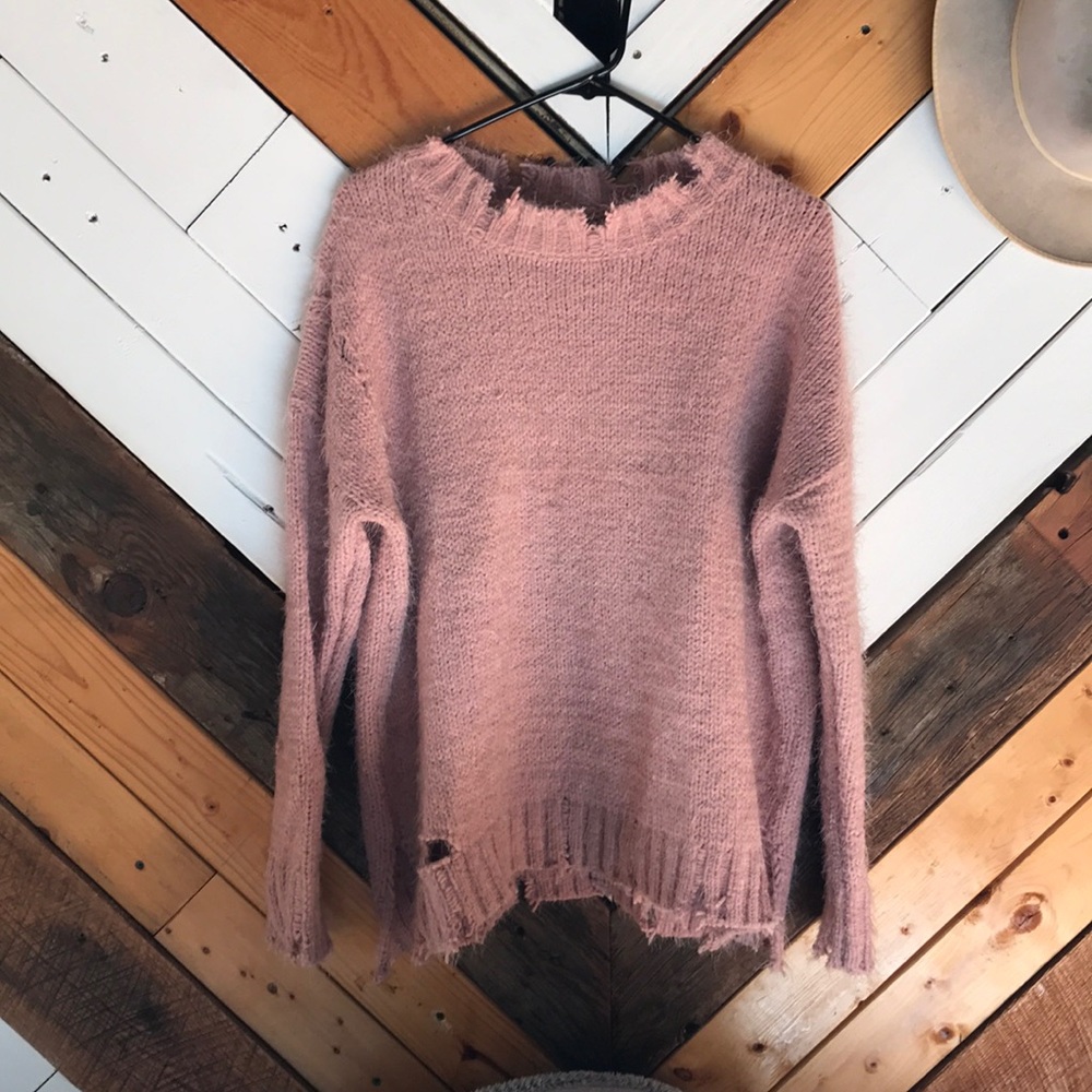 Mauve Distressed Sweater. NWT